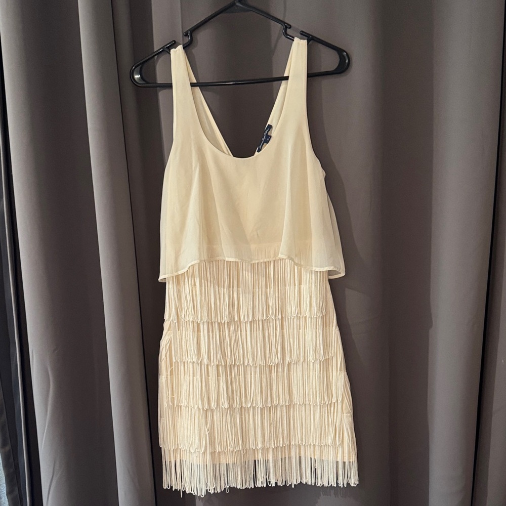 Vintage American Eagle Sleeveless Cream Fringe Mini Dress - Women's Party Dress